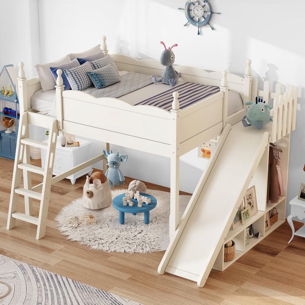 Harper & Bright Designs Beige Full Size Solid Wood Loft Bed with