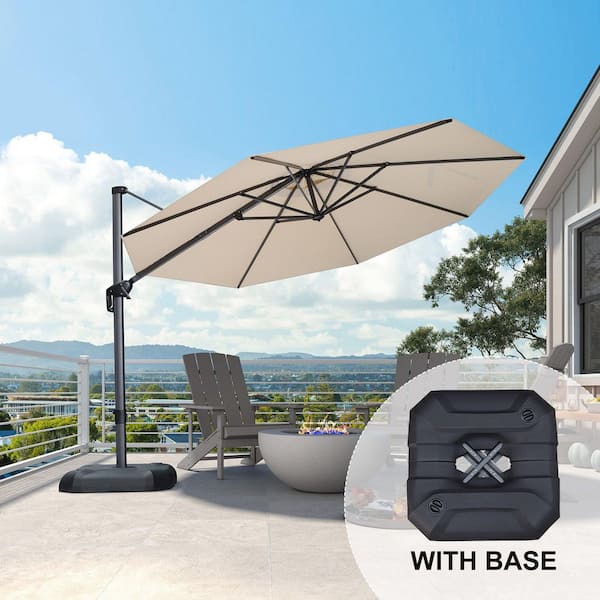 PURPLE LEAF 11 ft. Octagon Aluminum Outdoor Cantilever Patio Umbrella  Offset 360 Rotation Umbrella with Base, in Beige ZA04XHR11KKB