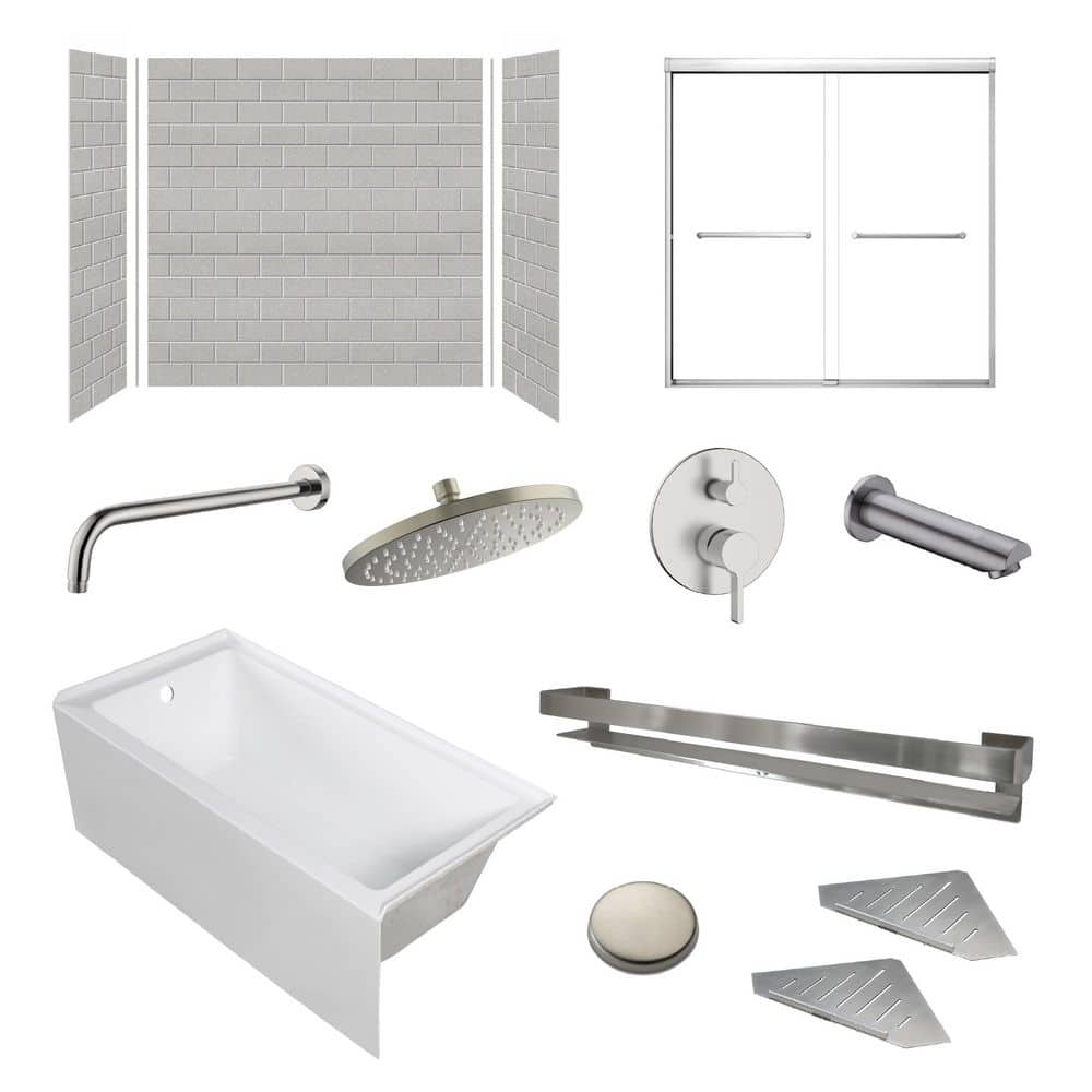 Saramar 60 in. L x 36 in. W x 60 in. H Tub/Shower Combo with Clear Glass Door Left Drain in Grey Beach/Brushed Stainless price history on PriceWatchPro