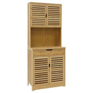 Light Wood Color Natural Bamboo Kitchen-Pantry Cabinet Storage Hutch with Large Storage Space