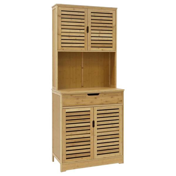 VEIKOUS Light Wood Color Natural Bamboo Kitchen-Pantry Cabinet Storage Hutch with Large Storage Space