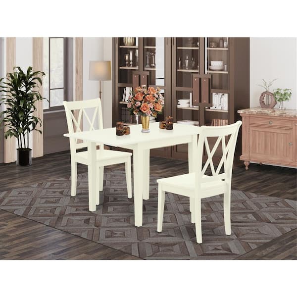 3-Piece Linen White Finish Solid Wood Top Dining Table Set