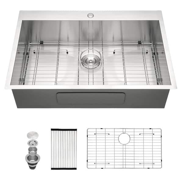 30 in. Drop-In Single Bowl 18-Gauge Gunmetal Black Stainless Steel Kitchen Sink with Bottom Grids