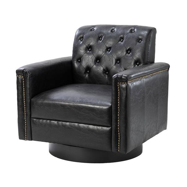 JAYDEN CREATION Faunus Black Swivel Armchair with Nailhead Trim