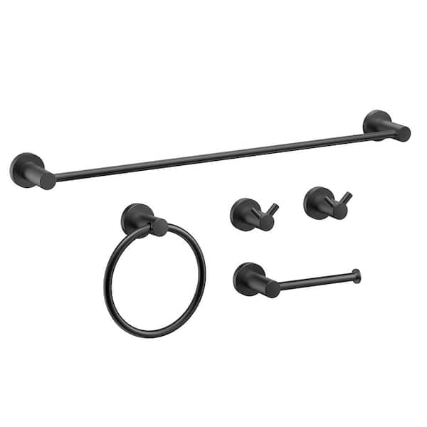 FURUISI 5-Piece Bath Hardware Set with Mounting Hardware in Black