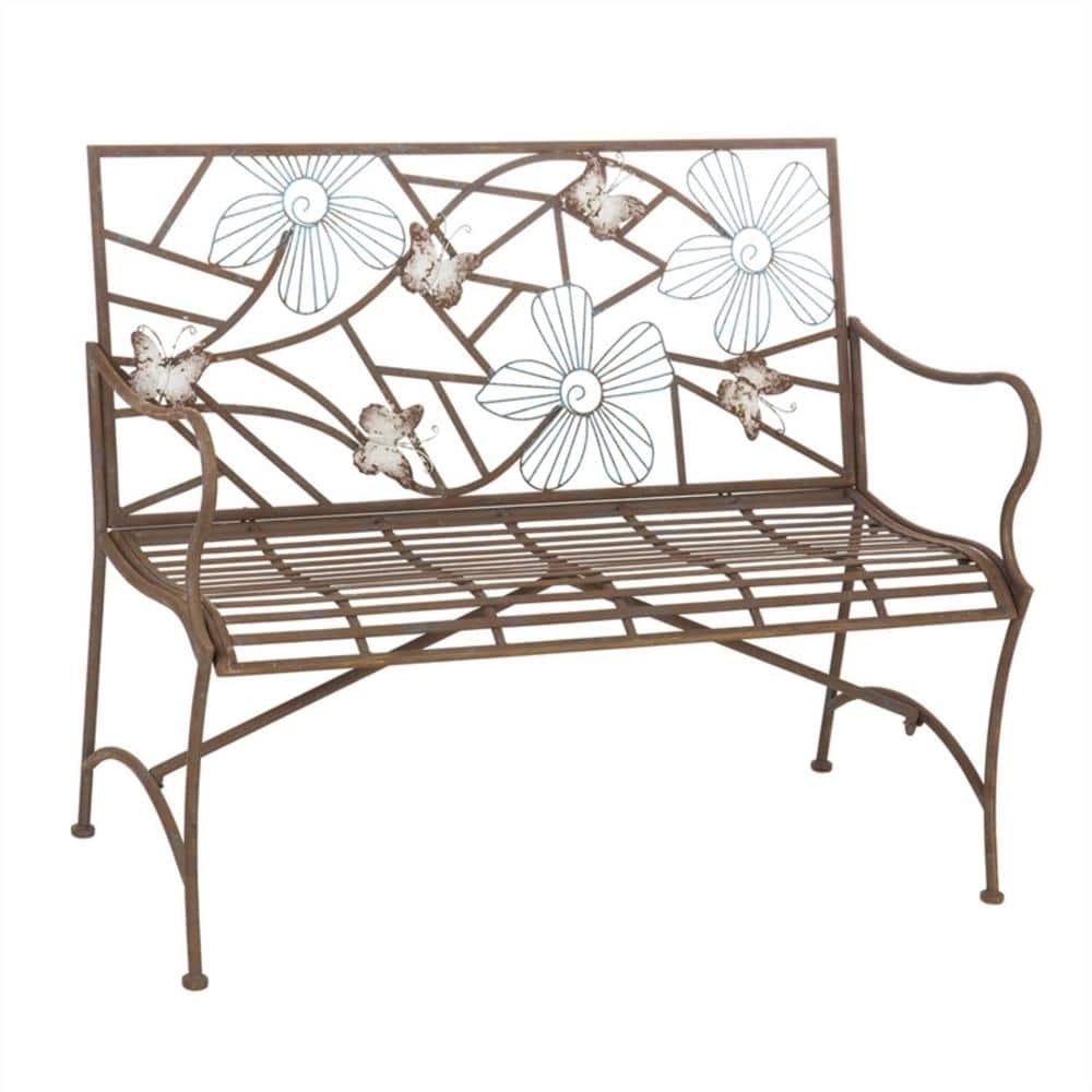 Evergreen 44 in. Floral Butterfly Metal Outdoor Garden Bench-8MB132 ...