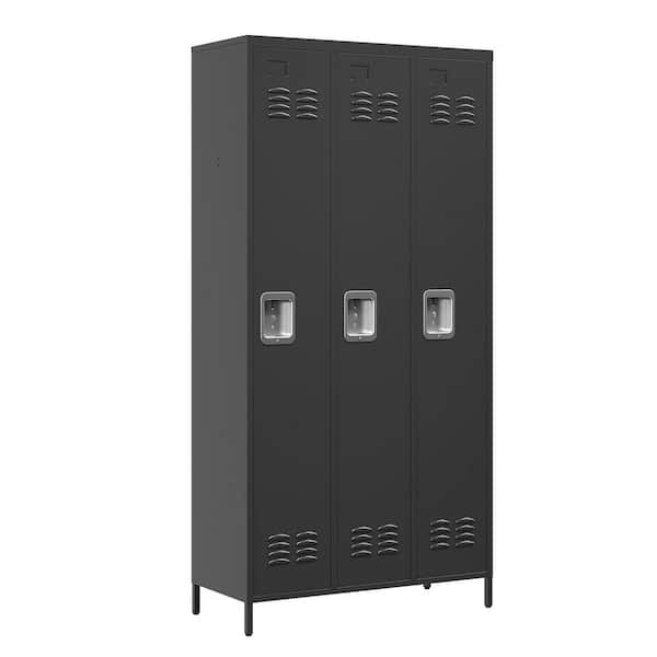 Tidoin 35.4 in. W x 72 in. H x 15.8 in. D Steel Storage Cabinet Locker in Black with 3 Doors