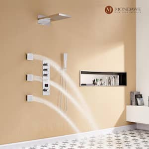 Luxury Temperature Display 4-Spray Patterns Thermostatic 22 in. Wall Mount Rain Dual Shower Heads with 3-Jet in Chrome