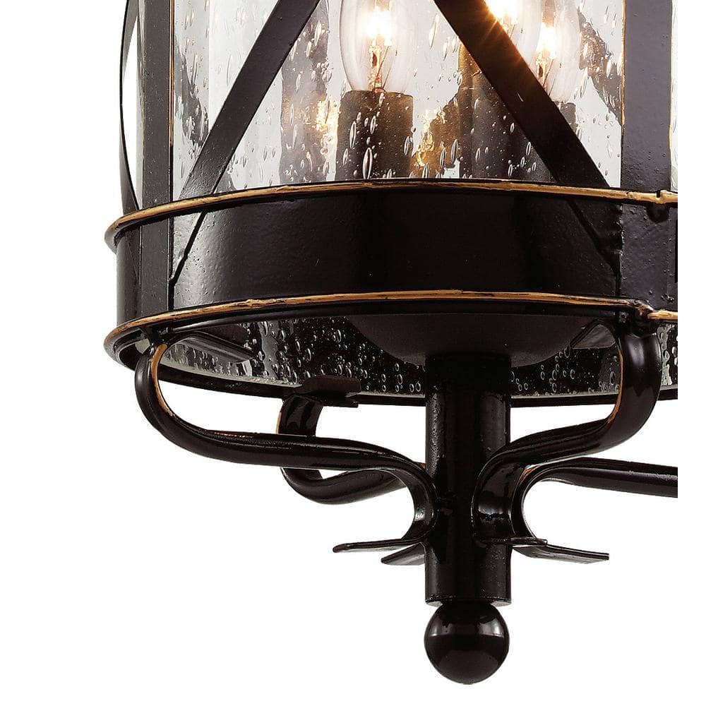 Rustic Seeded Glass 22" Bronze Outdoor Pendant Light with Cross-Bar Detail