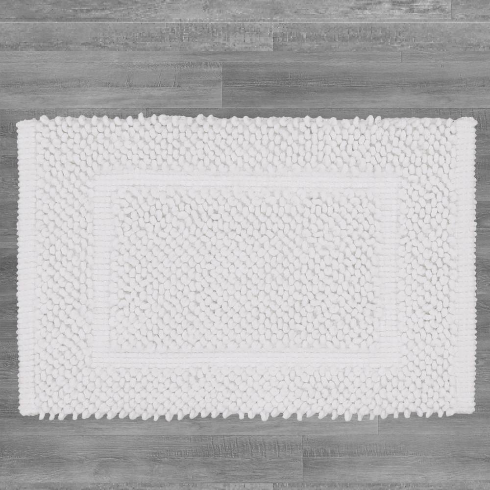 Sophie Border White Cotton Chenille Non-Slip Bath Mat 27" x 45"