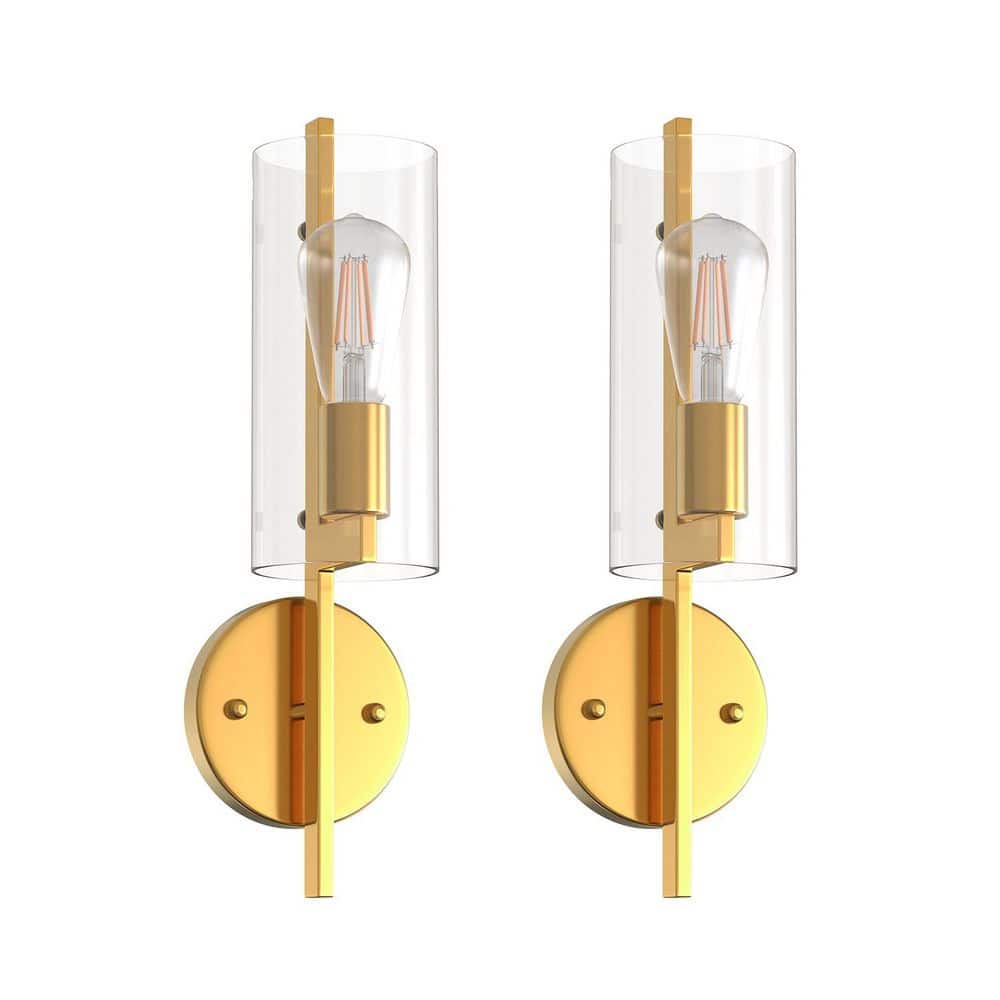 3.9 in. 1-Light Gold Metal and Glass Wall Sconce Fixture for 110V with Standard Operation price history on PriceWatchPro