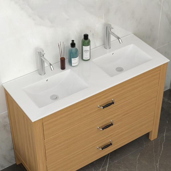 Coporesell 48 in. Drop-In Bathroom Sink in White Ceramic with Double Vanity Top(Sink Only)