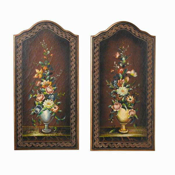 Antique Reproductions 47.5 in. Burgundy Floral Wall Panel (2-Piece)