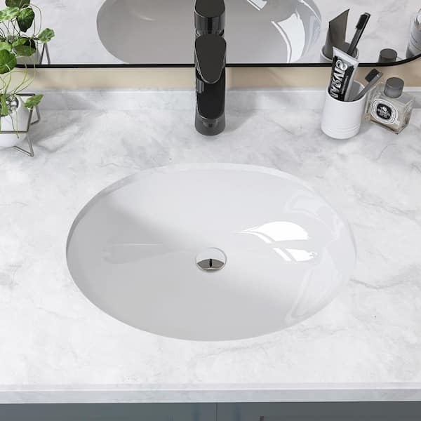 Zeafive 19 in. Undermount Bathroom Sink in White Oval U