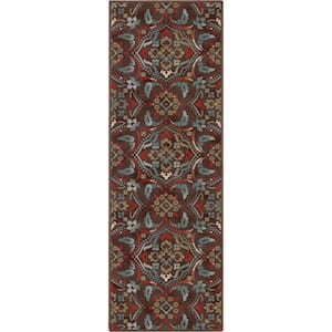 Brown 20 in. x 5 ft. Kings Court Florence Modern Floral Runner Area Rug