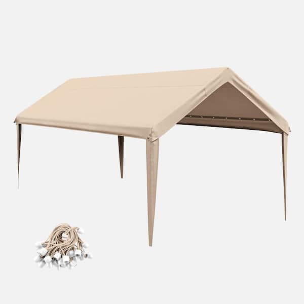 10 ft. x 20 ft. Outdoor Carport Replacement Cover, Heavy Duty Canopy with Ball Bungees (Frame Not Included) Sand