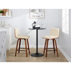 Vasari 25.5 in. Cream Faux Leather, Walnut Wood and Black Metal Fixed-Height Counter Stool (Set of 2)