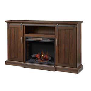 Chastain 68 in. Freestanding Media Console Electric Fireplace TV Stand with Sliding Bar Door in Rustic Walnut