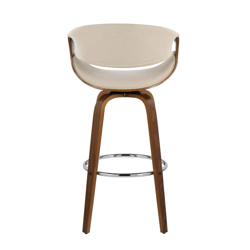 Curvini 30'' Walnut Wood and Cream Swivel Barstools Set