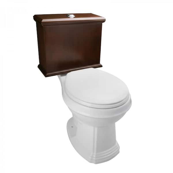 Low Tank 2-Piece Toilet 0.8/1.6 GPF Dual Flush with Dark Oak Flat Panel Tank Round White Bowl