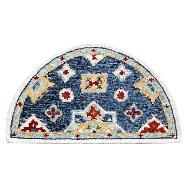 LR Home Bella Blue/Multicolor 2 ft. 3 in. x 3 ft. 10 in. Eclectic Hand-Tufted Floral 100% Wool Hearth Area Rug