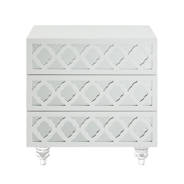 Francesca White Lacquered Mirrored End Table Lucite Leg Nightstand