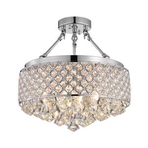 Clara 4-Light Glam Chrome Modern Semi-Flush Mount with Crystal Beaded Drum Shade and Hanging Crystals