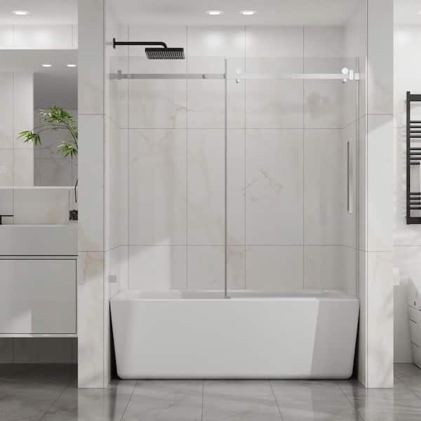 60 in. W x 58 in. H Sliding Tub Door in Chrome with 1/4 in. SGCC Tempered Clear Glass, Stainless Steel Hardware