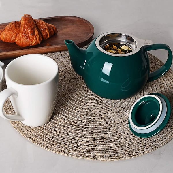 3-Cup Jade Porcelain Teapot with Removable Stainless Steel Infuser, Tea Pots for Loose Tea, Tea Infuser Pots for Gift