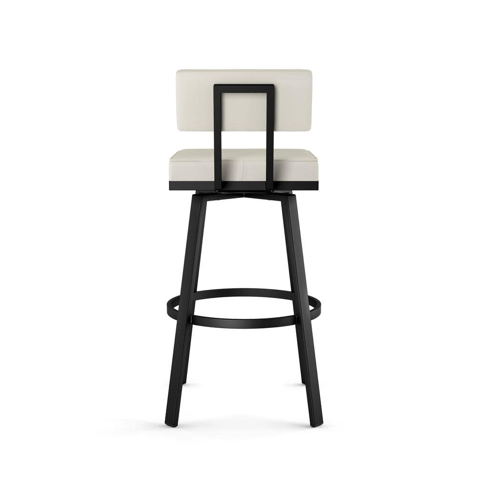Staten Off White Faux Leather Swivel Counter Stool with Black Metal Frame