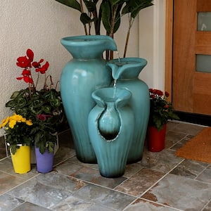 21 in. Tall Turquoise Fountain Pot Decoration