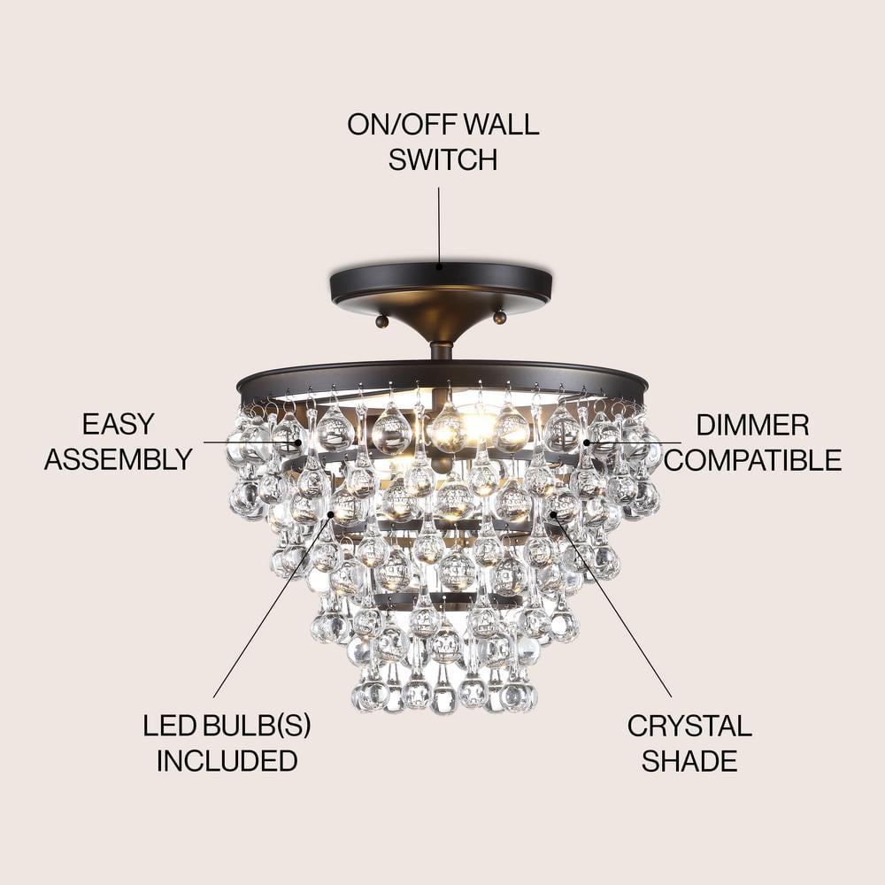 Toronto 13" Crystal and Bronze LED Flush Mount Chandelier