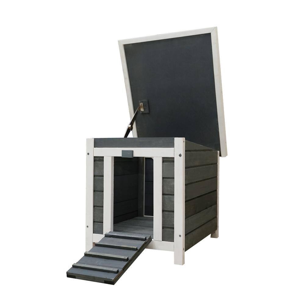 Gray and White Wooden Outdoor Rabbit Hutch with Lockable Door
