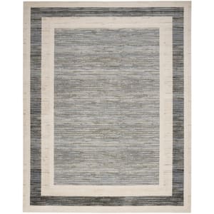 Serenity Home Grey Ivory 9 ft. x 12 ft. Banded Contemporary Area Rug