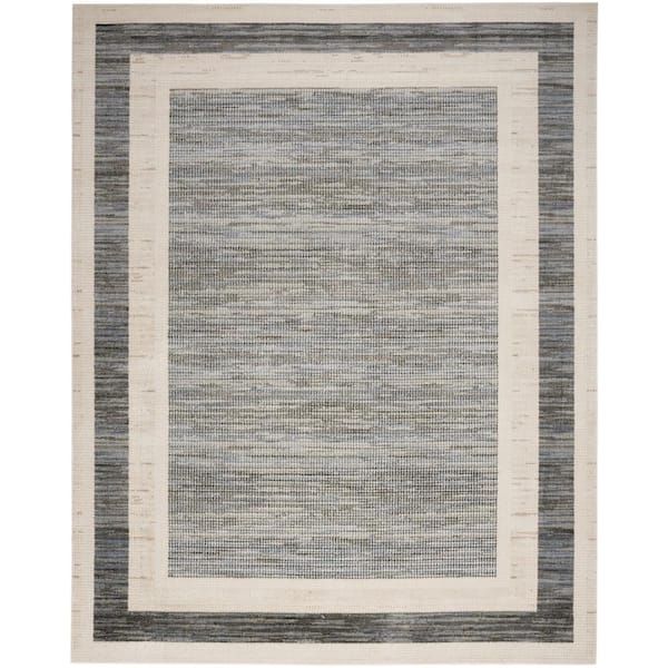 Nourison Serenity Home Grey Ivory 9 ft. x 12 ft. Banded Contemporary Area Rug