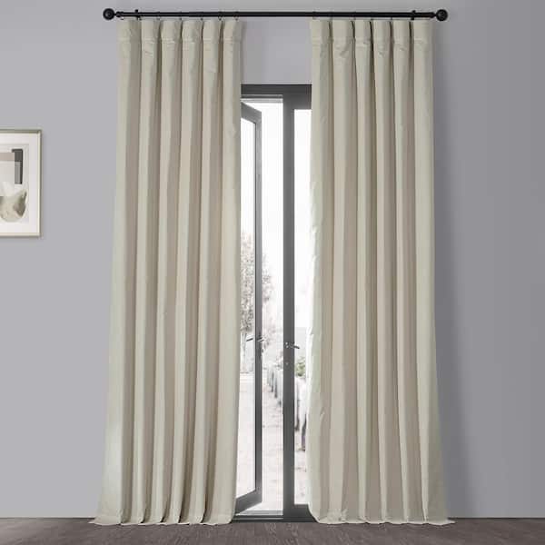 Exclusive Fabrics & Furnishings Chanterelle Taupe Beige Vintage Cotton 50 in. W x 96 in. L Rod Pocket Velvet Room Darkening Curtain (1 Panel)