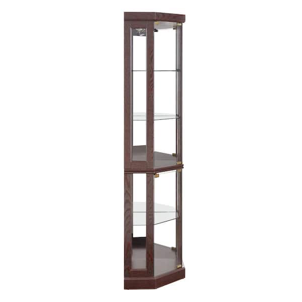 Dark Cherry-A 69 in. H Lighted Glass Display Case for Antique Collections & Wine-Includes Built-in Lighting