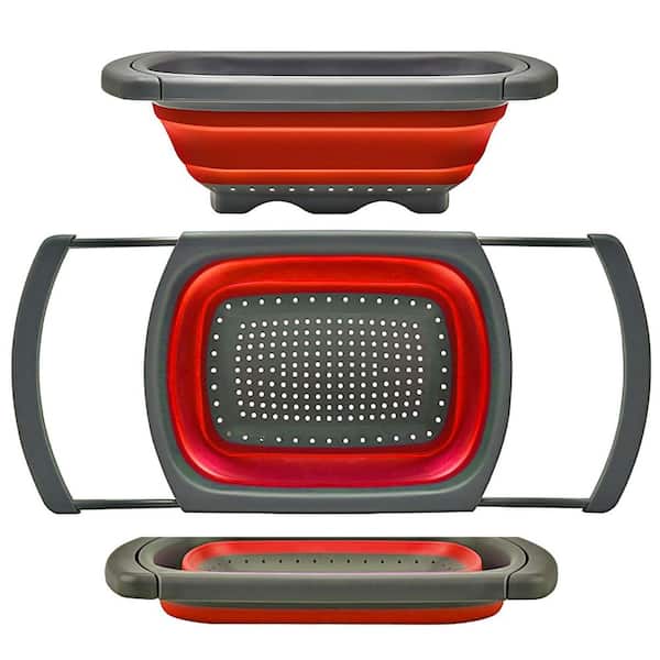 6 qt. Over The Sink Vegetable Fruit Strainer Basket with Extendable Handles for Kitchen, Red