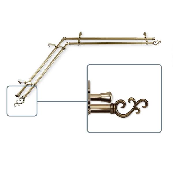 Unbranded 66 in. to 120 in. Adjustable 13/16 in. Corner Window Double Curtain Rod in Antique Brass with Carolyn Finials