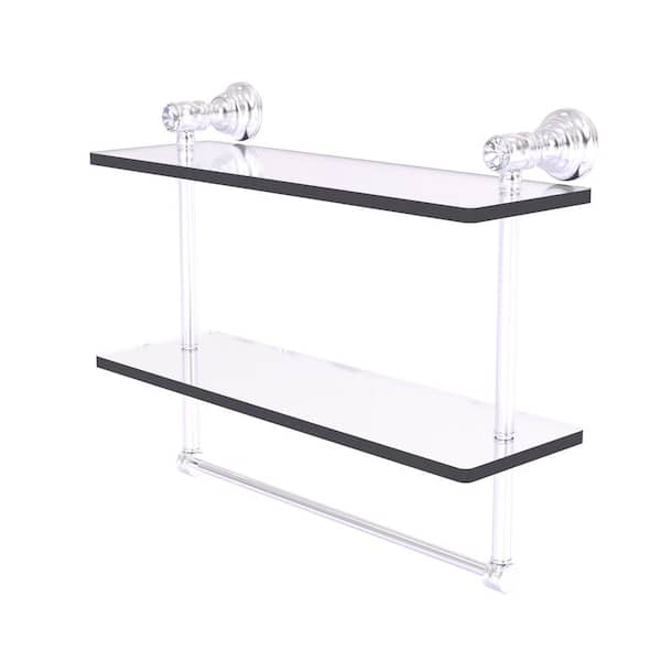 Allied Brass Carolina Crystal Collection 16 in. W x 9.5 in. H x 5.54 in. D Glass Rectangular Shelf in Satin Chrome with Towel Bar