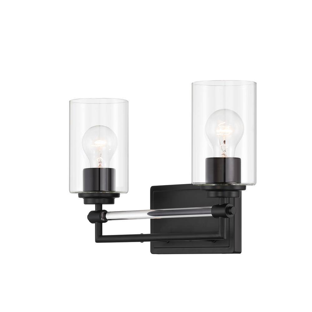 Binsly 15.63 in. 2-Light Coal Black Vanity Light with Clear Glass Shades price history on PriceWatchPro