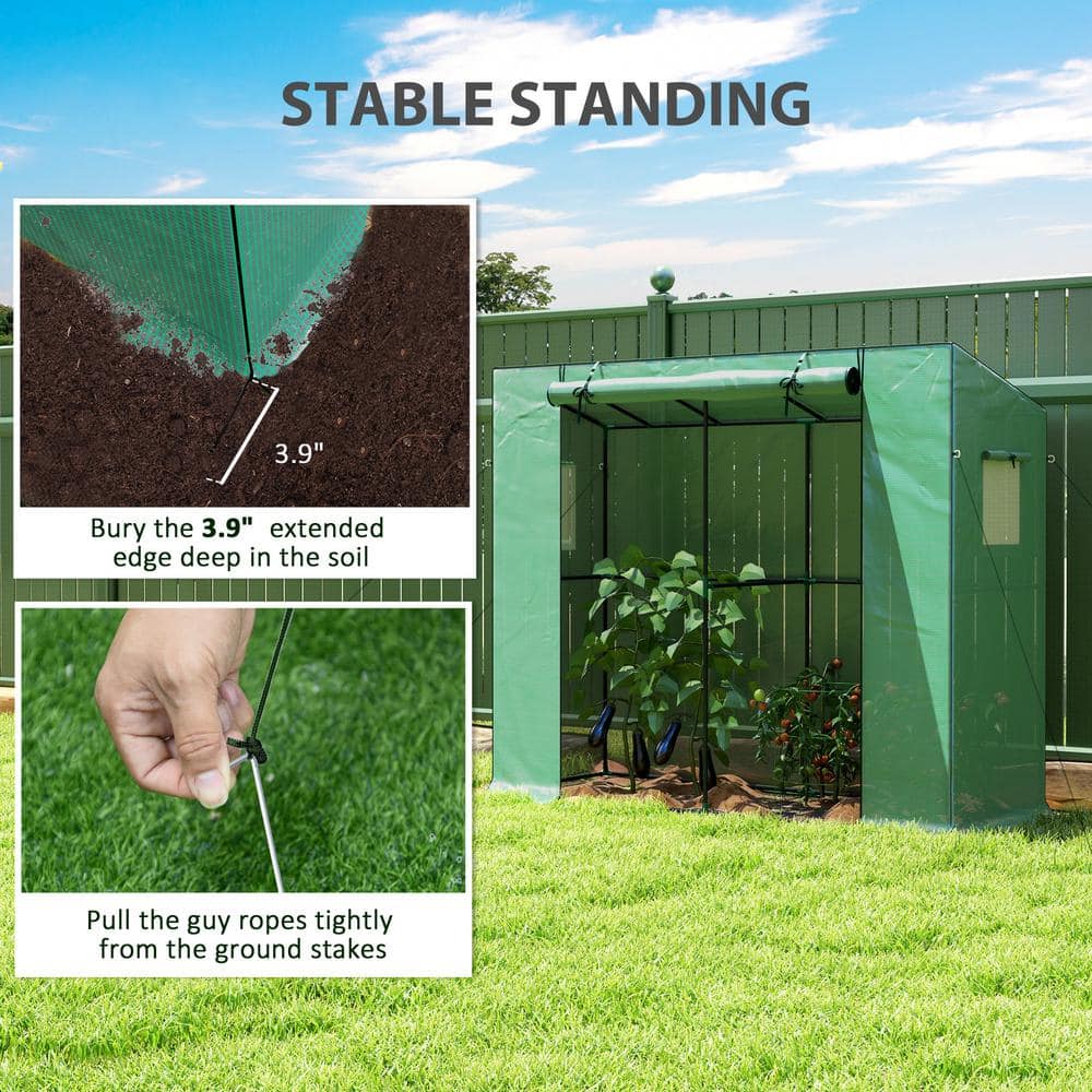 Green UV-Resistant PE Lean-to Portable Greenhouse with Roll-up Door