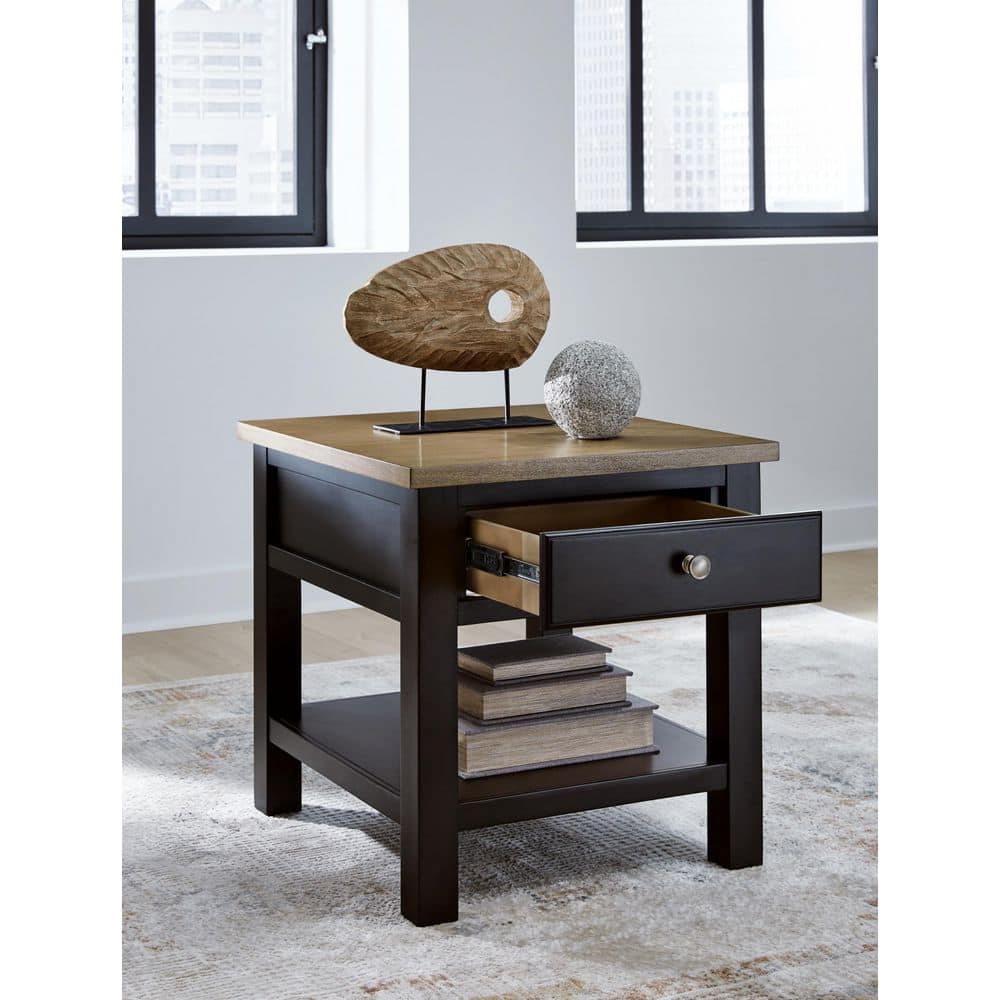 Brown Transitional Wood End Table with Storage Drawer