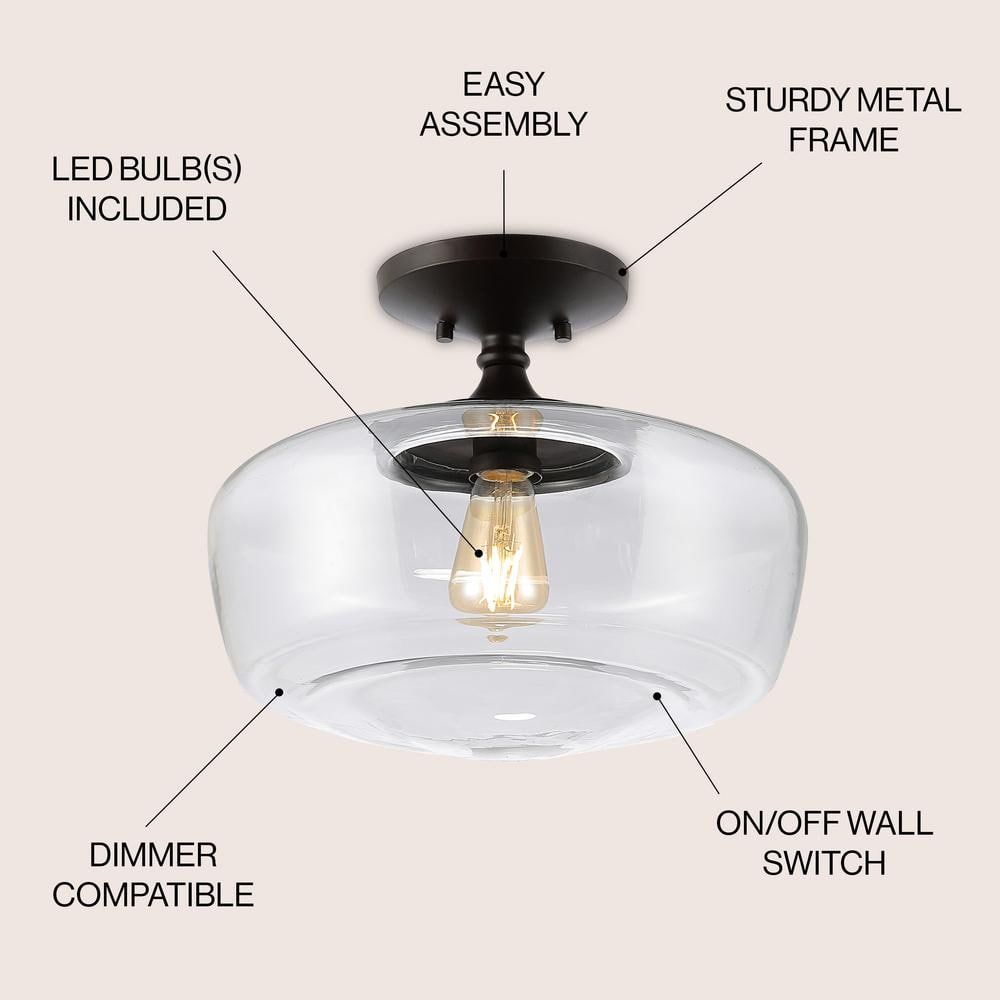 Marfa 17" Glass & Bronze Farmhouse LED Ceiling Light