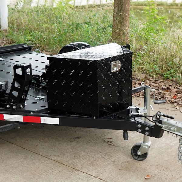 Trailer Tongue Box, Aluminum Alloy Diamond Plate Tongue Box Tool Chest, Heavy Duty Trailer Box Storage Truck Tool Box