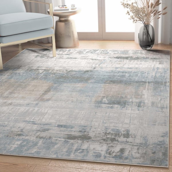 Gray 9 ft. 10 in. x 13 ft. Flat-Weave Abstract Mandala Vintage Paintsplash Area Rug