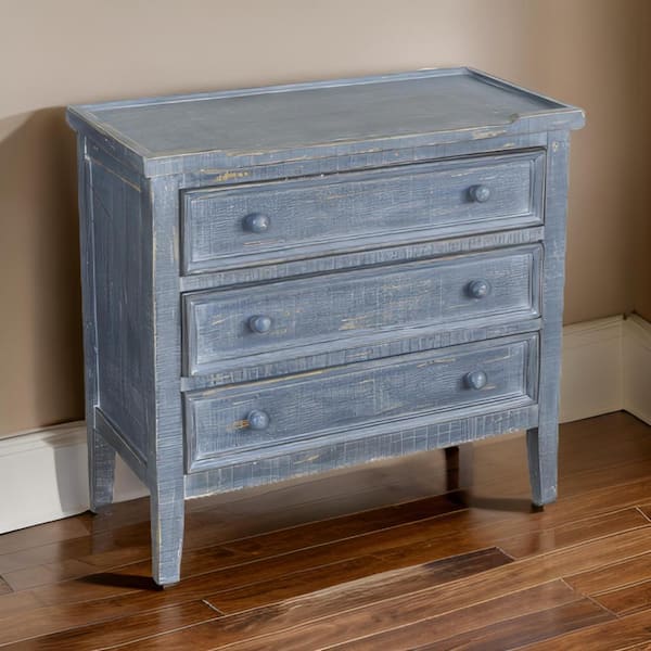 28 in. Blue Rectangular Wooden Top End Table