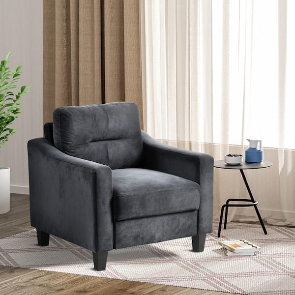 Harper & Bright Designs Black Velvet Upholstered Armchair with Rubber Wood Tapered Legs