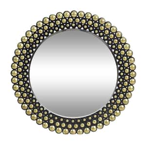 35.40 in. W x 0.50 in. H Contemporary Studded Round Wall Mirror, Bronze and Black