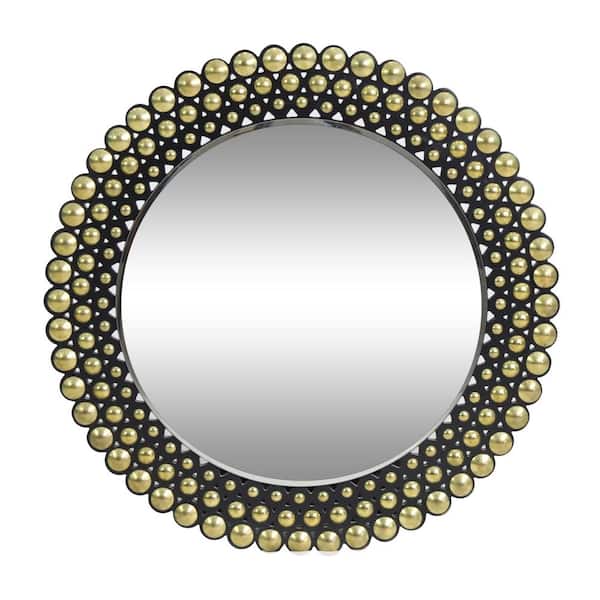 Afoxsos 35.40 in. W x 0.50 in. H Contemporary Studded Round Wall Mirror, Bronze and Black